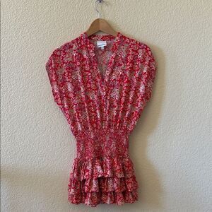 Skylar + Madison Red Floral Smocked Dress Topper Small